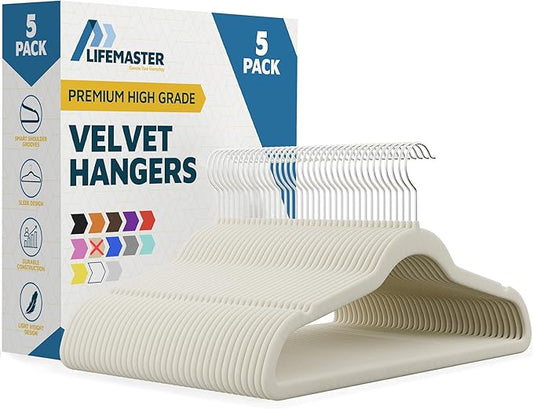 Velvet Clothes Hangers – with 360 Degree Swivel Hook and Non-Slip Shoulder Notch, Holds Up to 10 lbs, Heavy Duty Hanger Set, for Organizing Suit, Dress, Coat, and Clothes, Pack of 5, Ivory