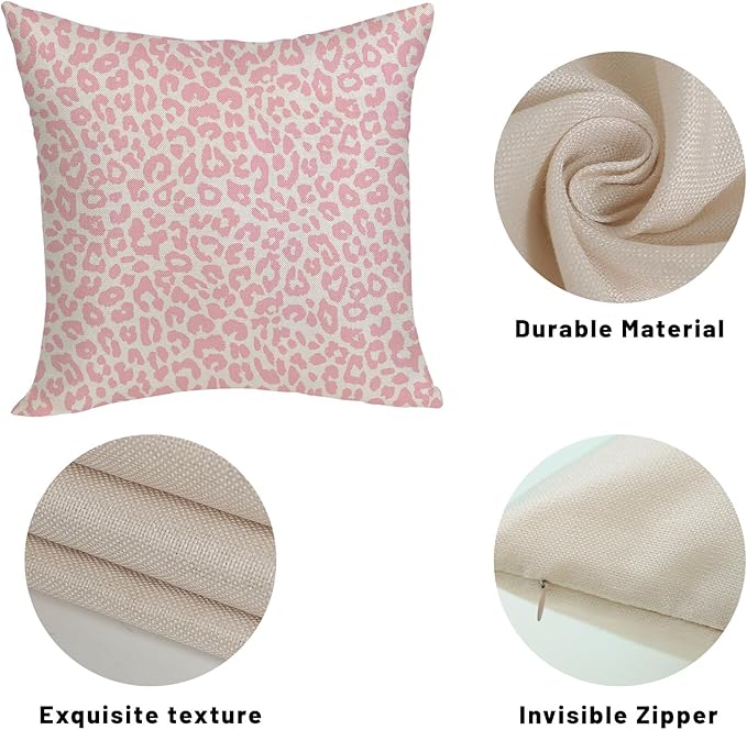Leopard Print Pillow Covers 16x16 Pack of 2 Pink Animal Pattern Cheetah Decorative Throw Pillow Cover Outdoor Decor Boho Abstract Modern Pillowcase Farmhouse Linen Cushion Case for Couch Sofa