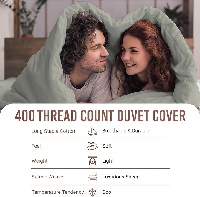 Pizuna Pure 100% Cotton Twin Duvet Cover Set, Luxurious 400 Thread Count Long Staple Cotton Sateen Weave with Button Closure (Combed Silver Cotton Duvet Cover Twin)