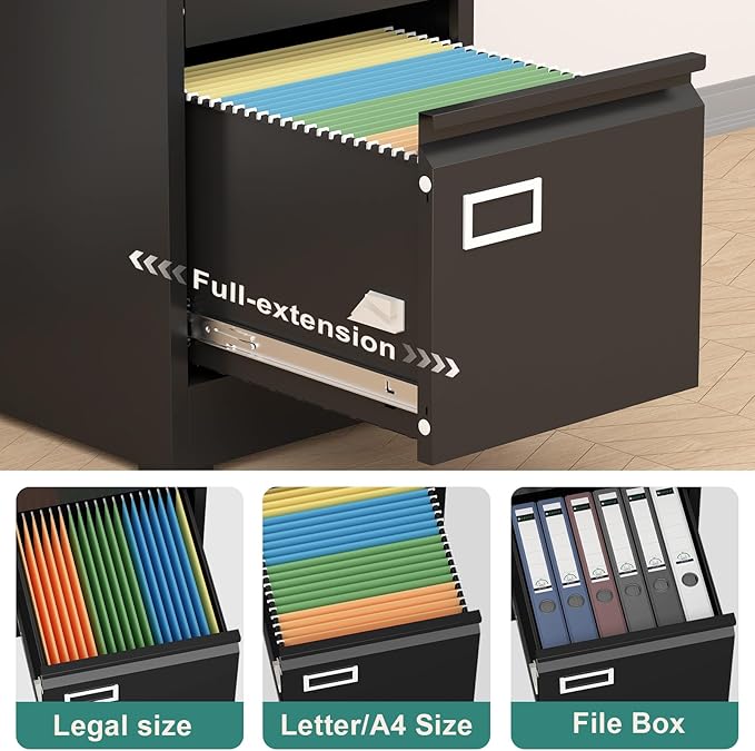 GREATMEET 3 Drawer File Cabinet with Lock, Metal Vertical File Cabinets for Home Office, Black Filing Cabinet for Letter/Legal/A4/F4 Size File,Assembly Require