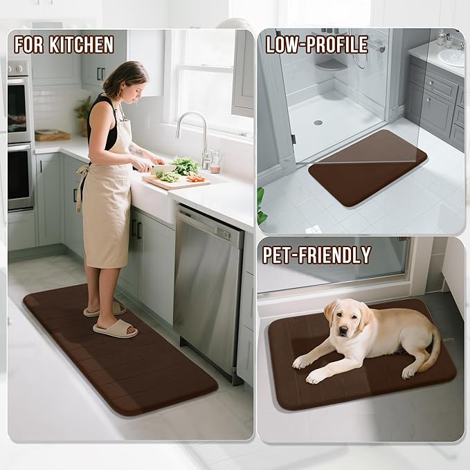 Yimobra Brown Bath Mat 31.5x20 Inch, Super Soft Absorbent Memory Foam Bathroom Rug Non Slip, Quick Dry, Machine Washable Floor Carpet for Tub Shower, Home Decor Accessories