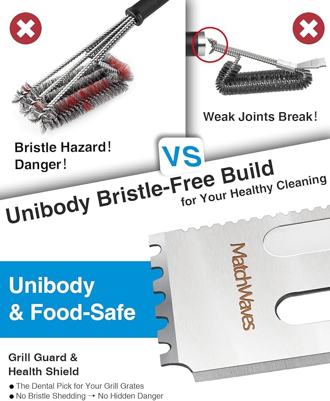 Grill Scraper for Traeger Grills, Stainless Steel Grill Grate Cleaner - Safe Bristle-Free Grill Cleaning Tool
