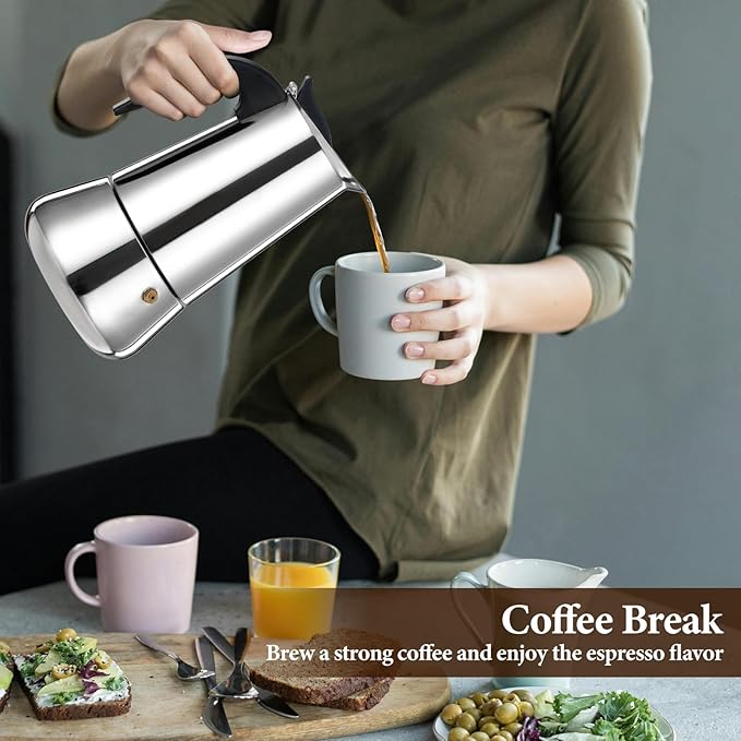 2 Cup Moka Pot Percolator Italian Coffee Maker 100ml Stovetop Espresso Mocha Stainless Steel Greca Coffee Maker Classic Cafe Makers Suitable for Induction Cookers Ceramic Stoves Tummy