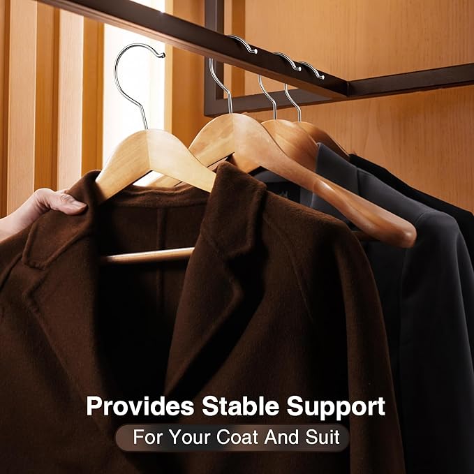 Suit Hangers 6 Pack,Wide Shoulder Wooden Hangers,Solid Wood Coat Hangers with Heavy Duty Retotating Hooks & Non Slip Pants Bar,Smooth Finish Clothes Hanger for Sweater, Pants, Jacket(Natural)