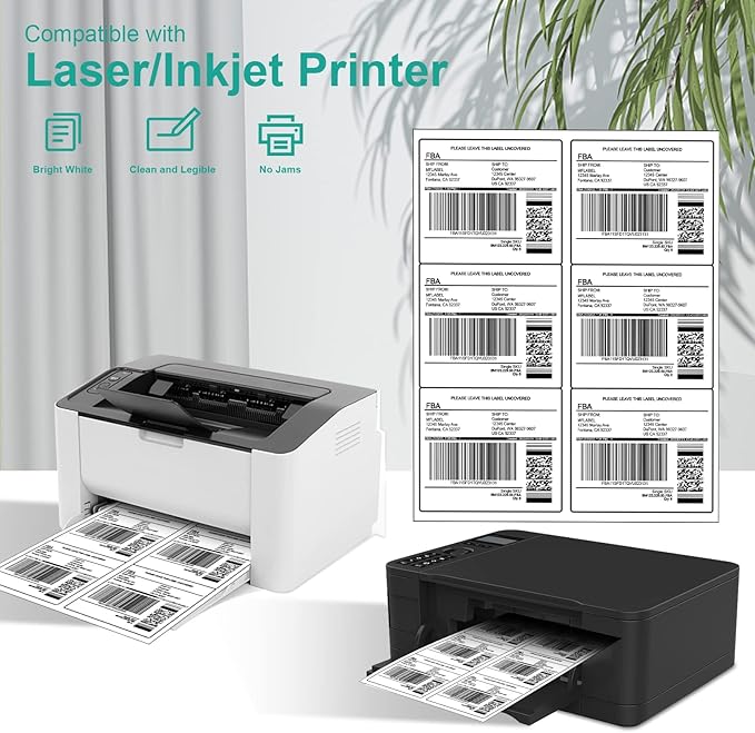 MFLABEL 3¾ "" x 4 "" Shipping Address Labels - FBA Ready, 6-Up Sticker, White, Easy Peel, Laser/Ink Jet, 6 Per Page (21000 Labels, 3500 Sheets)