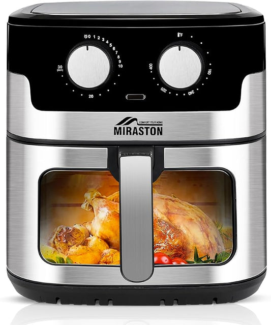 8.5QT Air Fryer, Upgraded Family Size Capacity, Visual Window, Square Basket Dials Stainless Steel Air Fryers, Reheat Leftovers, Easy Cooking for Healthier Breakfast & Dinner in Minutes