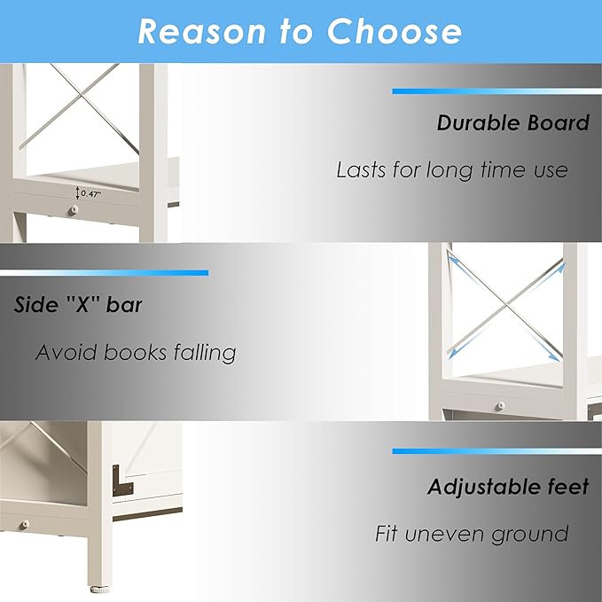 Corner Bookshelf 6 Tier, Large White Wooden Bookcase for Corner,Farmhouse Etagere L Shaped Book-Shelf with Metal Frame & Cabinet for Living Room Home Office