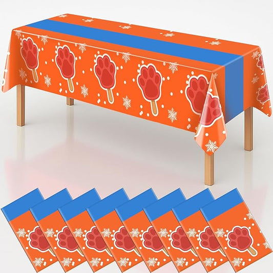 8Pcs 2in1 Paw Print Birthday Party Decorations Tablecloth, 54" x 108" Paw Table Cloth Disposable Rectangle Plastic Anime Table Cover for Kids Baby Shower Themed Party Supplies