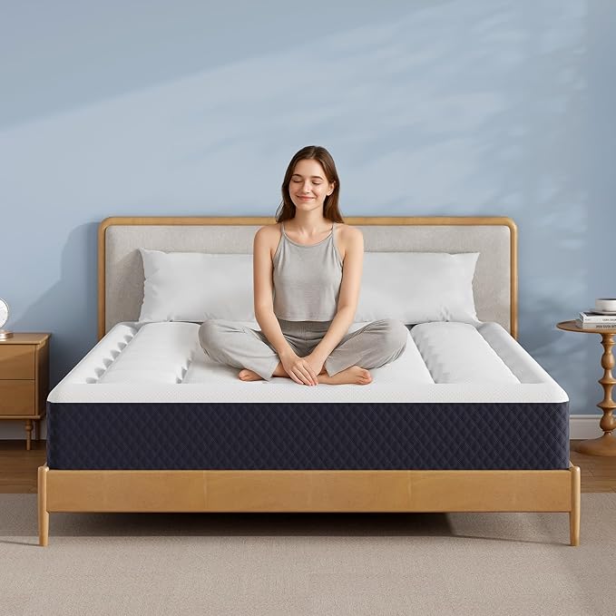 ONENICE 10 Inch Mattress Queen, Cooling Gel‑Infused Memory Foam Mattresses in a Box, Imitation Cotton Fabric with 3D Down Alternative Filling Pillowtop CertiPUR-US® Certified, Fiberglass-Free