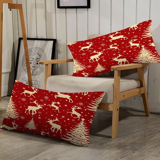 Red Christmas Elk Comforter Set Twin Cute Reindeer Snowflake Quilt 2 Piece Soft Christmas Bedding for All Seasons Kids Bed Set with 1 Comforter + 1 Pillowcase