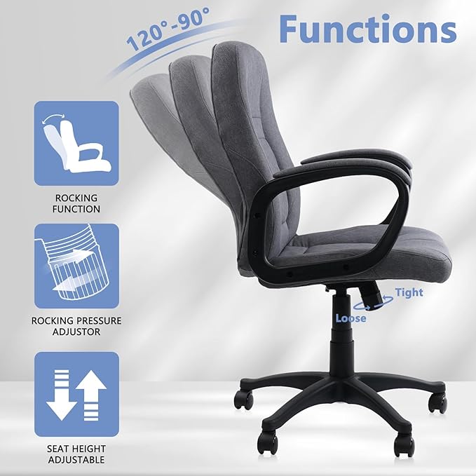 CLATINA Grey Fabric Office Chair Breathable Executive Desk Chairs, Cloth Comfortable Adjustable Height Mid Back Swivel Rolling Computer Task Chair for Home Office, Conference, Study, Work, 2 Pack