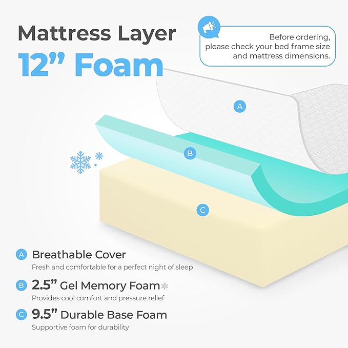 Neo Sleep 12 Inch King Medium Firm Cooling Gel Memory Foam Mattress for Cool Sleep Pressure Relieving CertiPUR-US Certified Foam, Mattress in a Box Fiberglass Free (King, 12 in)