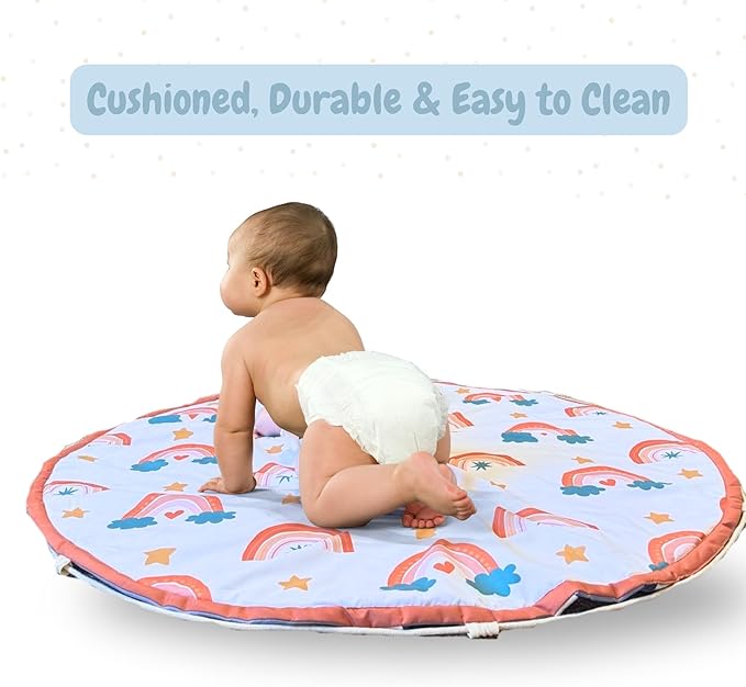 Baby Play Mat & Toy Storage Bag – 2-in-1 Foldable Activity Floor Mat and Organizer for Infants and Toddlers – Soft, Non-Toxic & Portable – Nordic Rainbow Design by Scozy