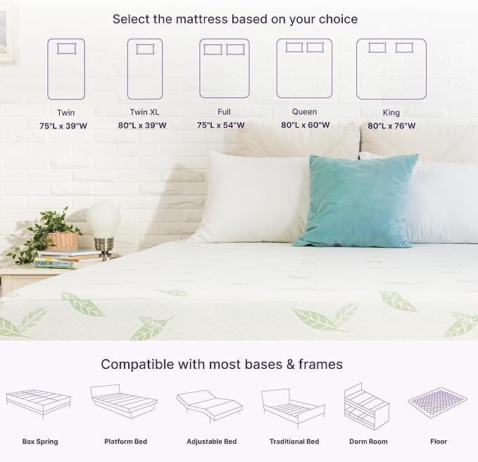 NapQueen Full Size, 12 Inch Anula Green Tea Infused Memory Foam Mattress, Bed in a Box, CertiPUR-US Certified Mattress