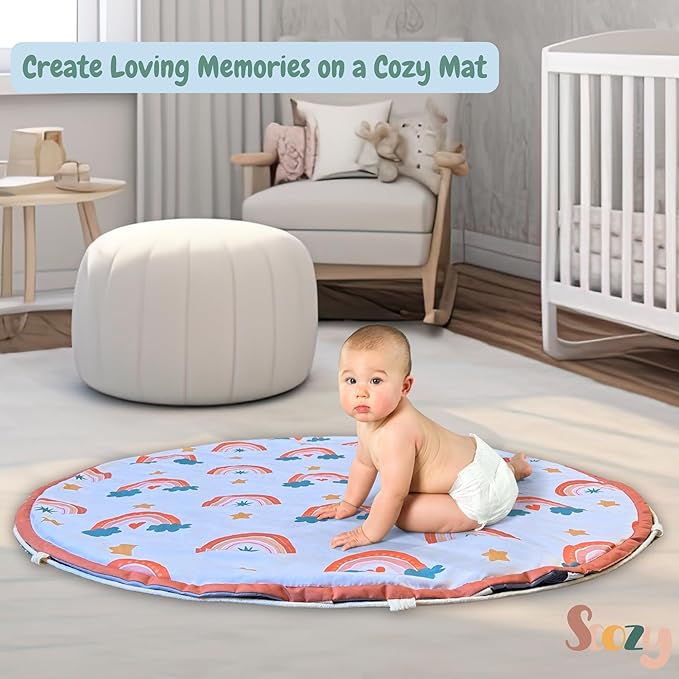 Baby Play Mat & Toy Storage Bag – 2-in-1 Foldable Activity Floor Mat and Organizer for Infants and Toddlers – Soft, Non-Toxic & Portable – Nordic Rainbow Design by Scozy