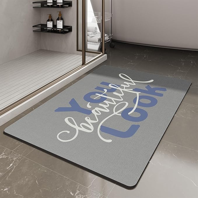 MontVoo-Bath Mat-Bathroom Mat Rug Non Slip Super Absorbent Stain Resistant Quick Dry Thin Bathroom Rug-Bath Mats for Bathroom Floor Bathtub Vanity-Bathmat Bath Rug Easy Care 17"x35" Blue-Look