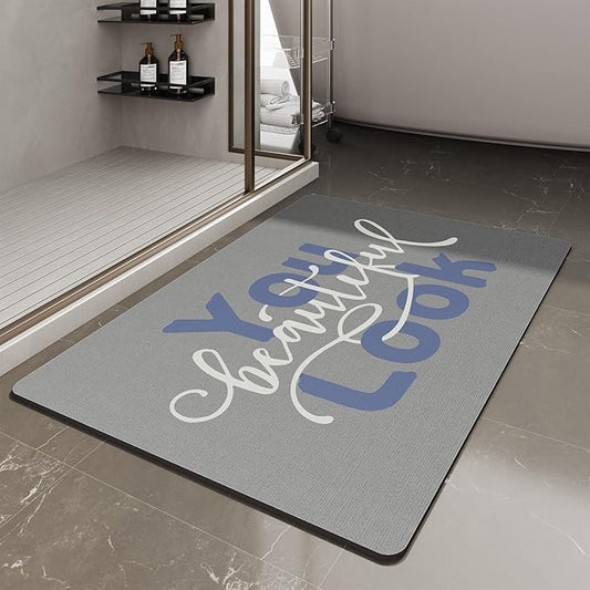 MontVoo-Bath Mat-Bathroom Mat Rug Non Slip Super Absorbent Stain Resistant Quick Dry Thin Bathroom Rug-Bath Mats for Bathroom Floor Bathtub Vanity-Bathmat Bath Rug Easy Care 17"x35" Blue-Look