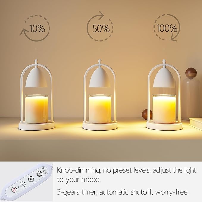 Candle Warmer Lamp with Timer, Electric Candle Warmer Lamp for Jar Candles, Candle Lamp Warmer with 2 Halogen Bulbs (White)