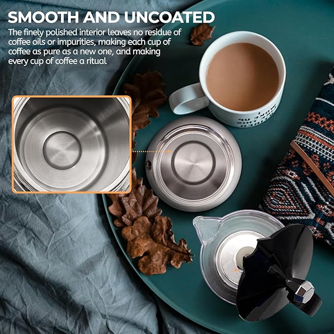 Clear Plastic Moka Pot 6 Cup 300ml Stainless Steel Coffee Maker Uncoated Stovetop Espresso Coffeemaker Italian Classic Style Brewing Greca Cafe Mocha Machine for Cafeteras Camping Travel Home Use