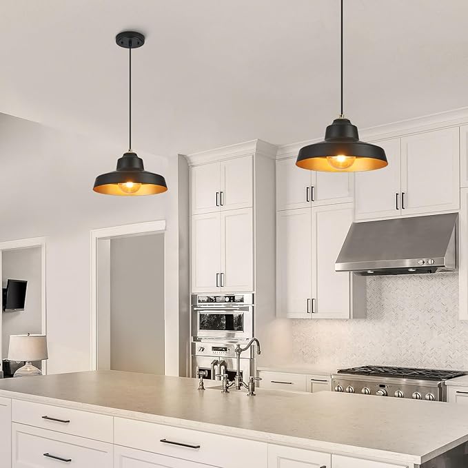 12 Inch Black Pendant Light Fixture,Farmhouse Hanging Lamp Adjustable Height Dome Pendant Lights for Kitchen Island Dining Room,1 Pack