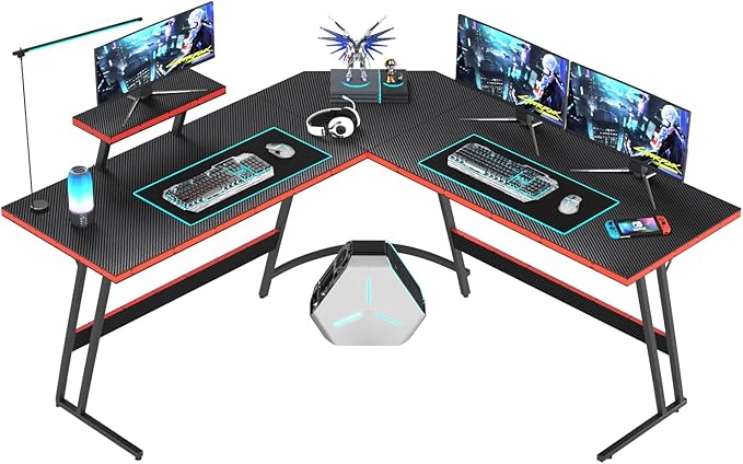 Homall L Shaped Gaming Desk Computer Corner Desk PC Gaming Desk Table with Large Monitor Riser Stand for Home Office Sturdy Writing Workstation (Black, 57 Inch)