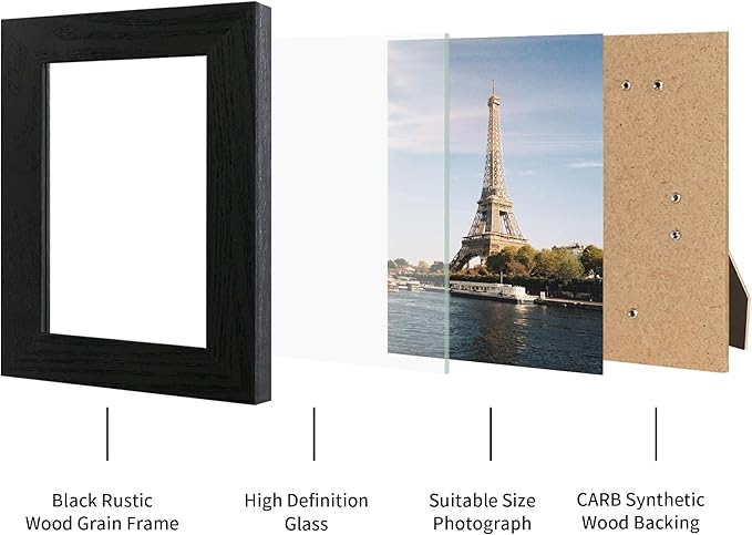 8x10 Picture Frame Set of 4, Black Frame with High Definition Glass, 8 x 10 Photo Frames for Tabletop Display and Wall Mounting