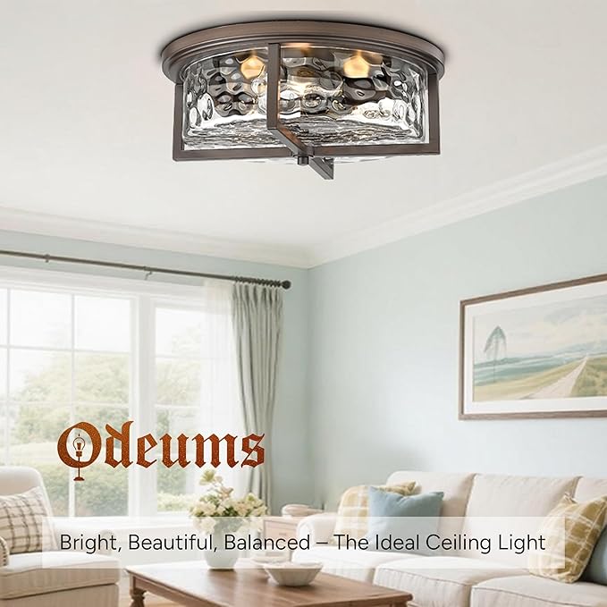 16" D Industrial Flush Mount Ceiling Light, Large 3-Light Farmhouse Close to Ceiling Lights for Hallway, Kitchen, Bathroom, Dining Room (Oil Rubbed Bronze,)