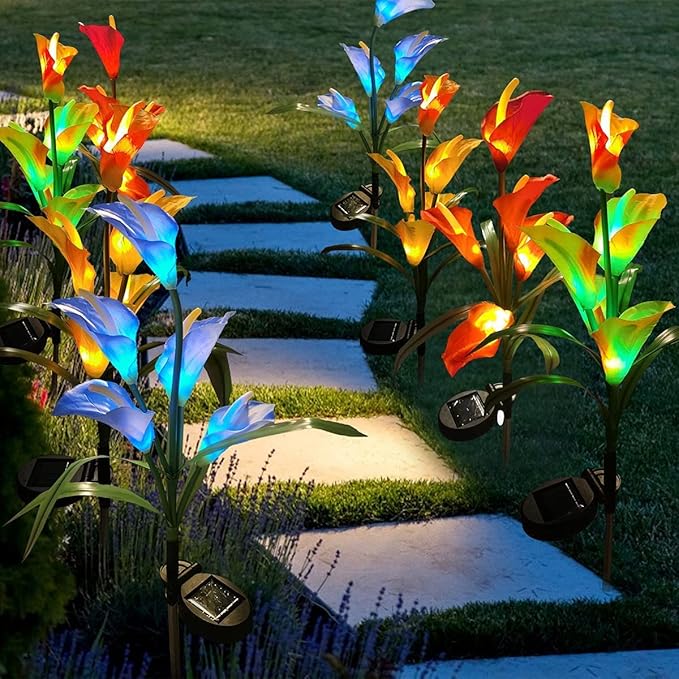 Veesee Solar Garden Lights - Outdoor Stake Lights with Calla Lily Design, Decorative for Lawn, Yard, Patio & Landscape (White, 2Pack)