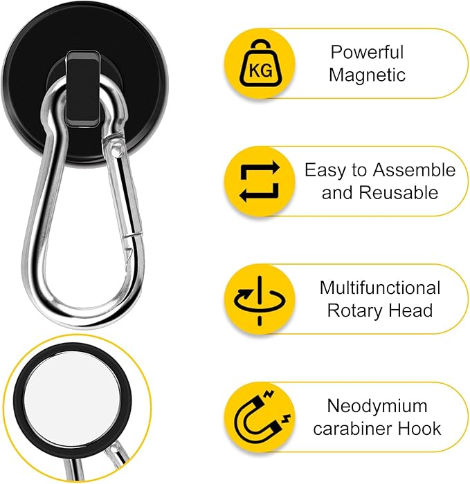 DIYMAG Black Magnetic Hooks,70LBS Strong Heavy Duty Neodymium Magnet Hooks ，Strong Magnetic Hooks for Hanging at Home, Office Locker, Workplace, Refrigerator, Cruise Ship or Travel, 15Pack