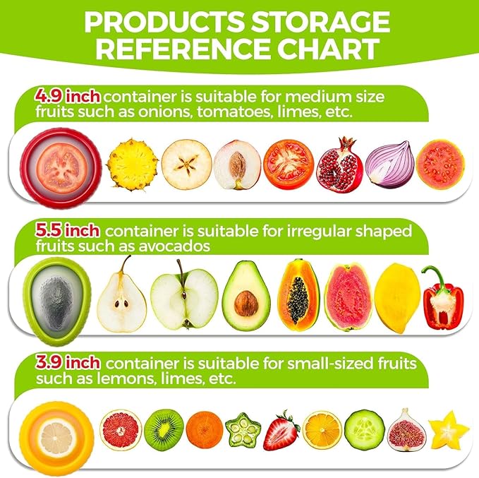 Anti-Oxidation Silicone Fruit Storage Box and Containers with Lids | Set of 4 Reusable Fruit & Vegetable Pods | Avocado Saver, Food Saver, Onion & Tomato Holder for Fridge, Airtight Fresh Pod