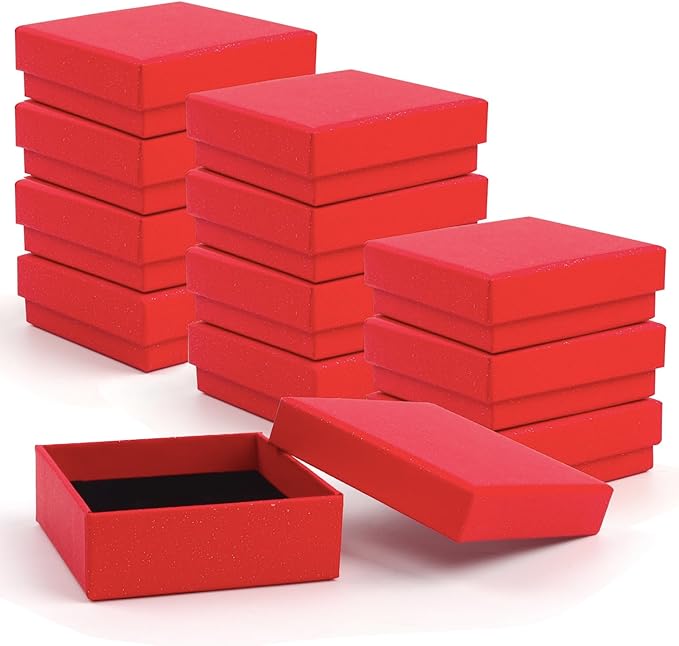 Gift Box Necklace Earring Ring Box Gift Box,12 Pieces Square Cardboard Jewelry Gift Boxes,Cotton Filled Cardboard Paper Jewelry Box Gift Case (3.5x3.5x1.25 Inches) (Red)
