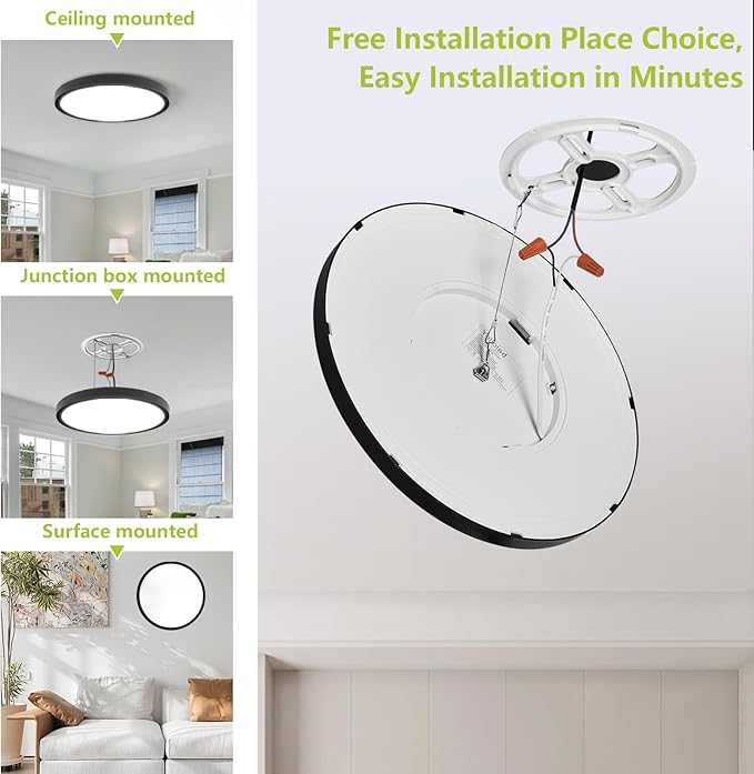 23.7 Inch LED Flush Mount Ceiling Light - Dimmable & 3 CCT Modes(3000/5000/6000K), 5000LM, 50W Ultra-Thin Low Profile Ceiling Light for Living Room, Kitchen, Hallway, Office, Black