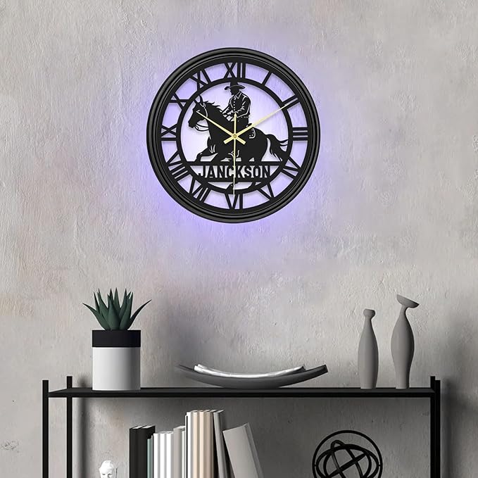 Personalized Name LED Wall Clock, Custom Monsters Record Hanging Clock with 7 Color Changing, Iron Art Clock, Monster Gift for Man Boy Kids