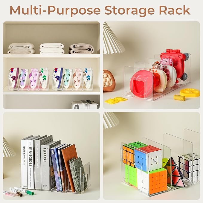 4 Pack Clear Acrylic Kids Shoe Rack for Closet Organizers and Storaget, Baby Shoe Storage Small Shoe Rack 4 Sections Kids Shoe Organizer Stackable,Desk File Sorter Book Purse Organizer