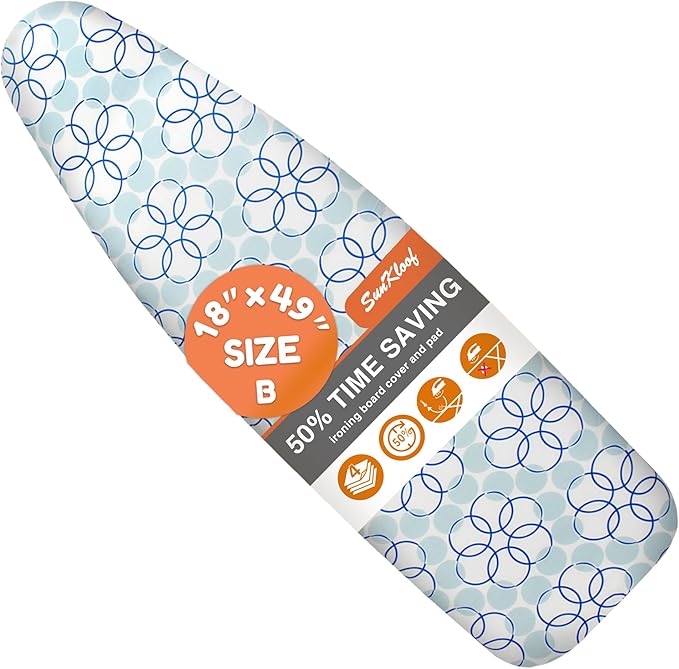 Extra Wide Ironing Board Cover and Pad,18X49 Reflective Silicone Ironing Board Cover,Resist Scorching and Staining,4 Fasteners,Elastic Edges,Large Protective Scorch Mesh Cloth