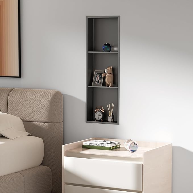 Stainless Steel Shower Niche 12" X 36", Three-Tier Shelf for Bathroom Storage, No Tile Needed Recessed Wall Niche, Gun Metal
