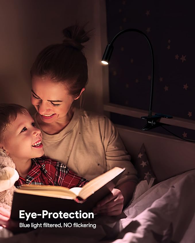 JHD Led Desk Lamp with Clamp - 10 Brightness Levels, 12" Flexible Gooseneck,Eye Protection USB Lamp - Suitable for Home Office, Reading, Bed Light,Quality Black Metal Clamp Light,Headboard Lamp