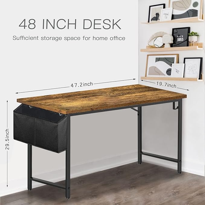 Lufeiya Home Office Desks 47 inch Desk for Bedroom Modern Simple Student Study Table 48 Vintage Writing Computer Desk, Rustic Brown