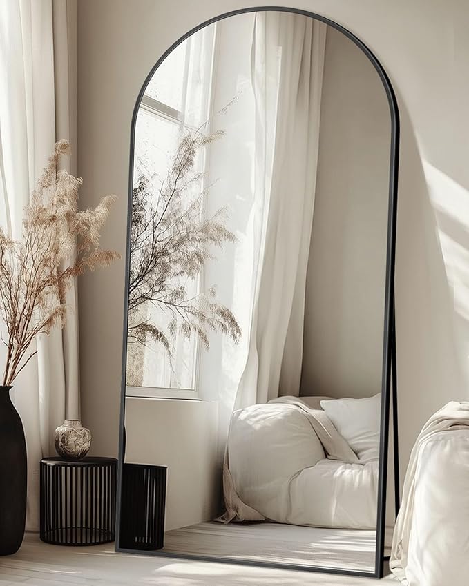 Full Length Mirror with Stand, 71"x28" Arched Full Body Mirrors, Large Stand Up Mirror, Aluminum Frame Floor Standing Mirrors, Freestanding Hanging Leaning Mounted for Bedroom Living Room Black