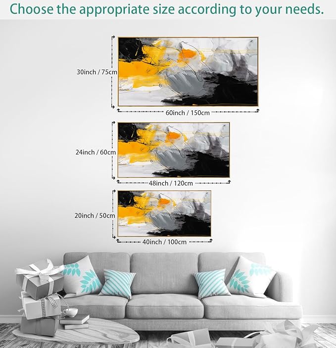 Wall Art Large Modern Abstract Artwork Black Yellow Canvas Painting for Living Room Bedroom Office Home Decor 24"x48" with Framed…