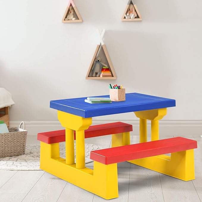 Costzon Kids Picnic Table, Indoor & Outdoor Table and Bench with Removable Umbrella, Portable Toddler Picnic Table and Chair Set for Garden, Backyard, Patio