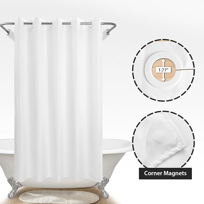 No Hook Long Shower Curtain or Liner Soft Microfiber - 78" Length Fabric Shower Curtain Liner Set, Machine Washable & Water Repellent, White, 71x80