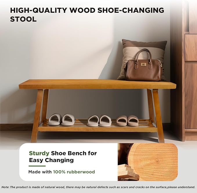 43.3" Farmhouse Solid Wood Bench, Long Rustic Storage Entryway Bench for Indoor, Bedroom,Dining Room, Living Room and Hallway