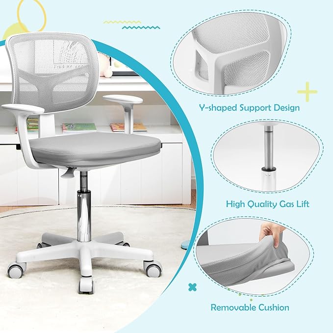 HONEY JOY Kids Desk Chair, Height Adjustable Children Study Chair, Swivel Mesh Task Student Chair, Universal Casters, Child Computer Desk Chair for Boys Girls Age 3-10 (Gray)