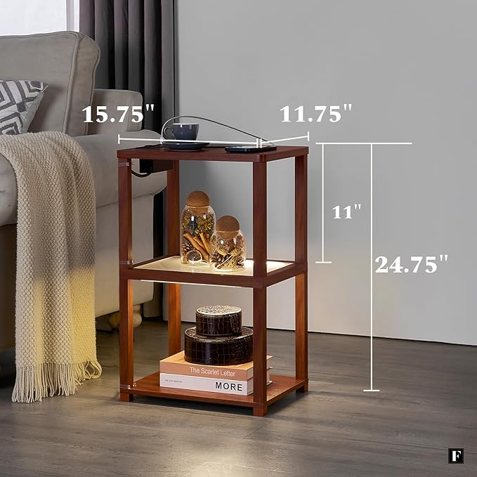 FENLO Nightstand with Charging Station, Small End Table with Charging, Side Table with Storage – Minimalist Nightstand for Bedroom, Living Room, or Small Spaces Flare