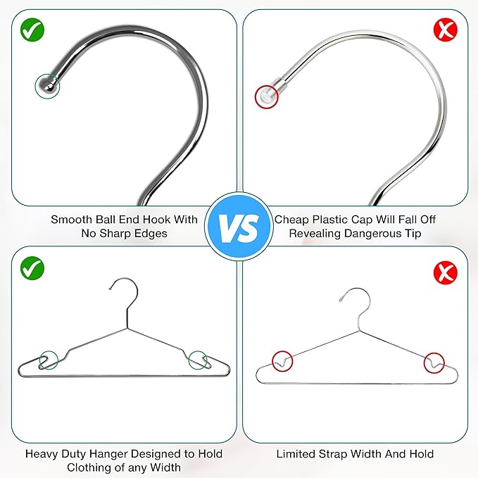 Luxurious Hanger Set Heavy Duty Metal Hangers with Unique Hook Design Durable & Sturdy Coat Hangers 4mm Thick Withstands 25lbs Weight Smooth Finish Compact Shirt Hangers - 10 Pack Chrome