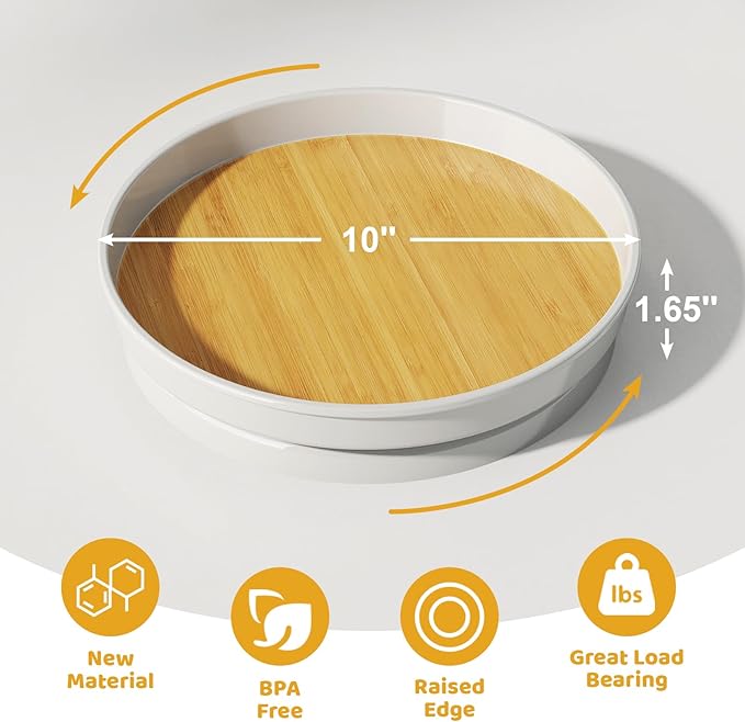 LAMU 2 Pack Lazy Susan Organizer, 10'' Lazy Susan Turntable for Cabinet, Table Top, Pantry, Refrigerator, Kitchen, Oak