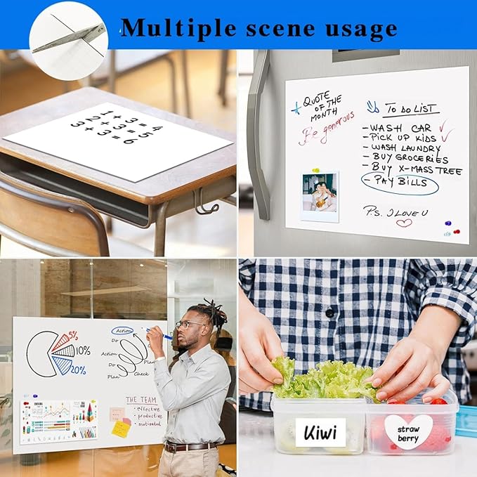Magnetic Whiteboard Contact Paper, 12" x 18" Stick on Magnetic Dry Erase White Board Sticker on Wall, Easy to Write for Kids Drawing, School, Office, Kitchen Fridge