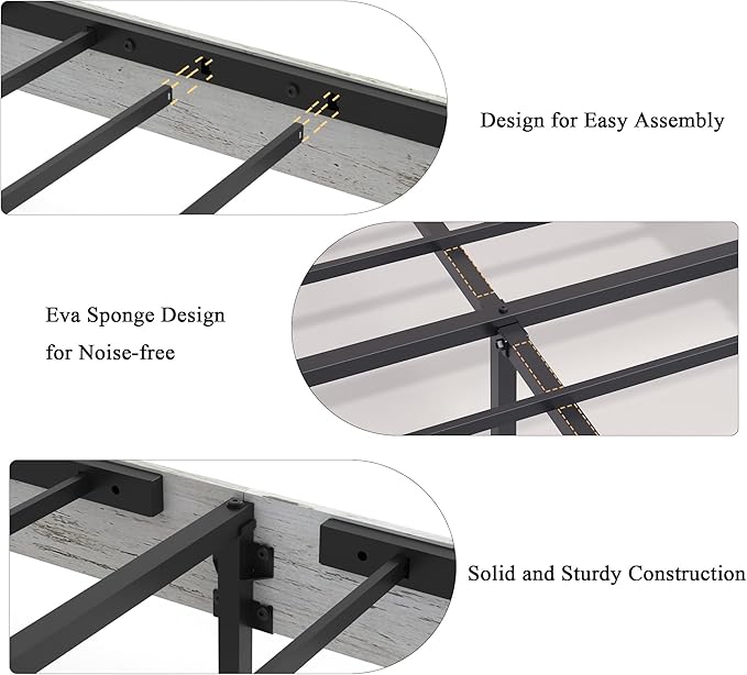 Farmhouse Wooden Bed Frame King Size with Storage Headboard, Boho Platform Bedframe with LED Lights and Charging Station, Metal Slats Support, No Box Spring Needed, White