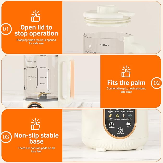 Beyn 10-in-1 Upgraded 60oz Nut Milk Maker Machine with 48-Leaf Titanium Blades，Automatic Plant-Based Milk Maker for Homemade Oat, Soy, Almond, Juice & More，Temp Hold, Delay Start, Boil &Auto Clean